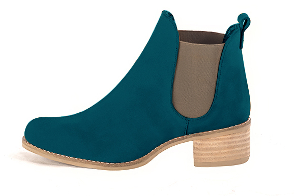 French elegance and refinement for these peacock blue and bronze beige dress booties, with elastics on the sides, 
                available in many subtle leather and colour combinations. This charming casual ankle boot will do you a lot of favours.
Easy to put on thanks to its side elastics, it will entertain your steps.
Personalise it or not, with your own colours and materials on the "My favourites" page.  
                Matching clutches for parties, ceremonies and weddings.   
                You can customize these ankle boots with elastics to perfectly match your tastes or needs, and have a unique model.  
                Choice of leathers, colours, knots and heels. 
                Wide range of materials and shades carefully chosen.  
                Rich collection of flat, low, mid and high heels.  
                Small and large shoe sizes - Florence KOOIJMAN